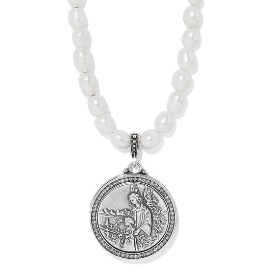 Guardian Angel Locket Necklace — Silver-Pearl