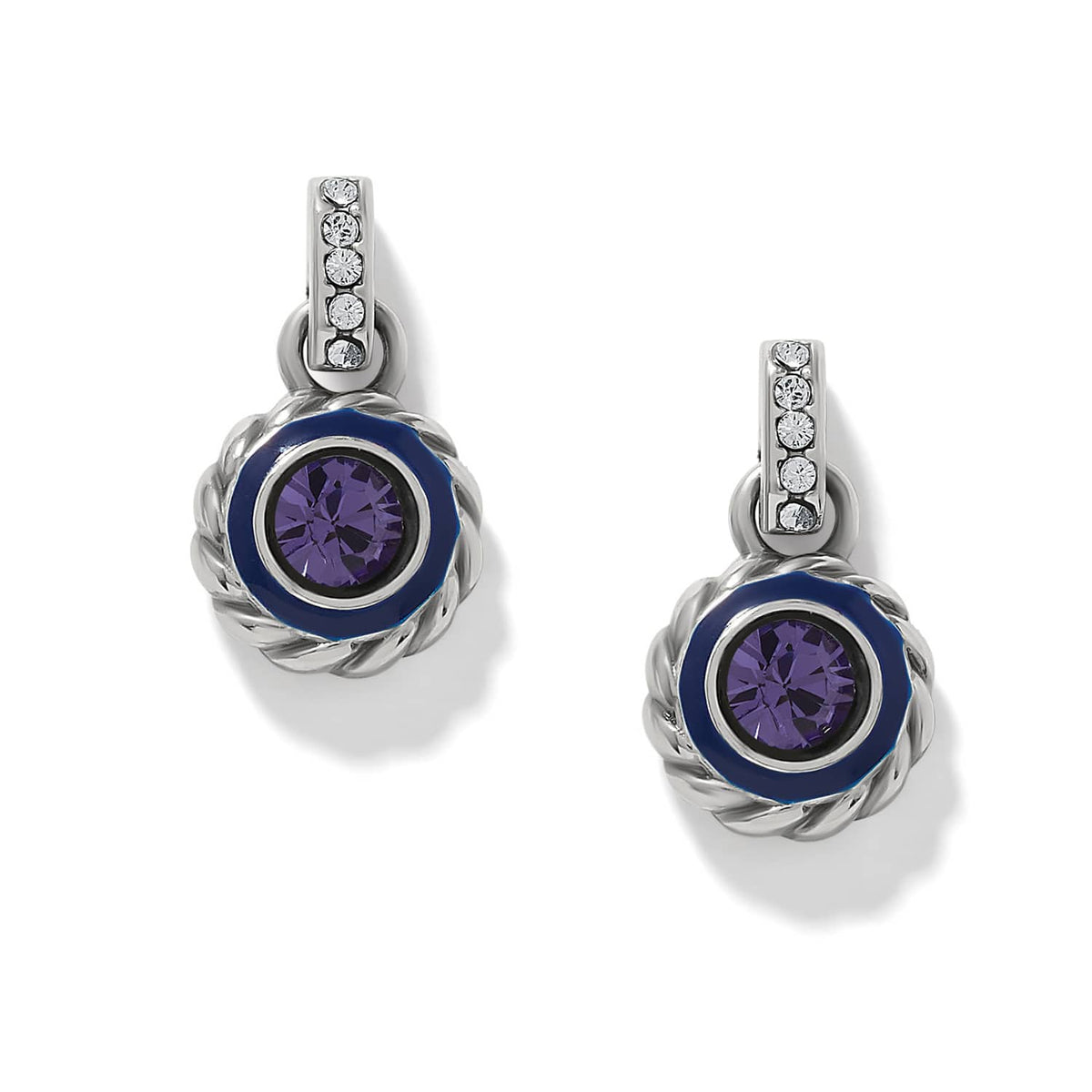 Halo Gemma Petite Round Post Drop Earrings — Silver-Tanzanite