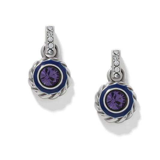 Halo Gemma Petite Round Post Drop Earrings — Silver-Tanzanite
