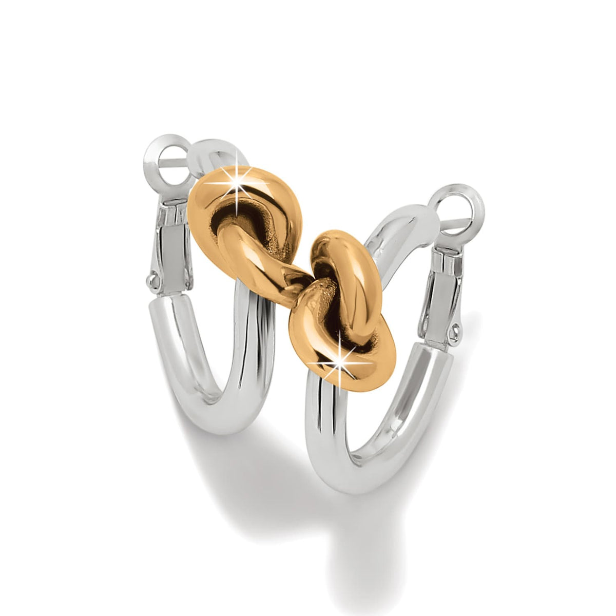 Interlok Single Knot Two Tone Hoop Earrings — Silver-Gold