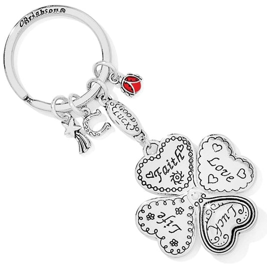 Lucky Clover Heart Key Fob — Silver