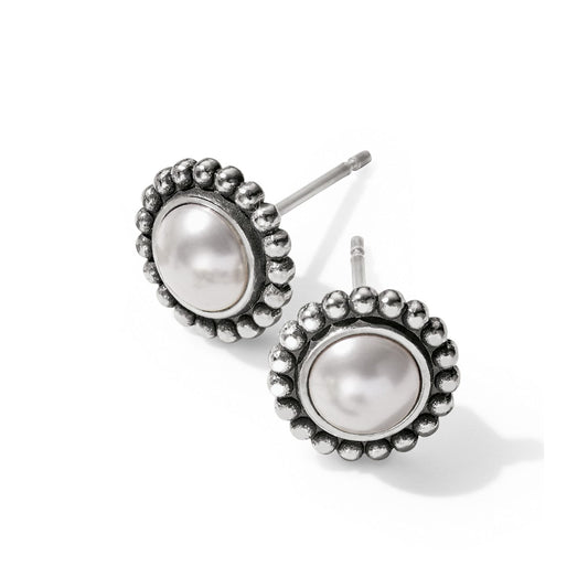 Luster Mini Post Earrings — Silver-Pearl