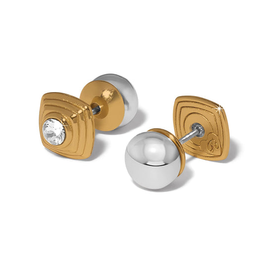 Meridian Etage II Square Post Earrings — Silver-Gold
