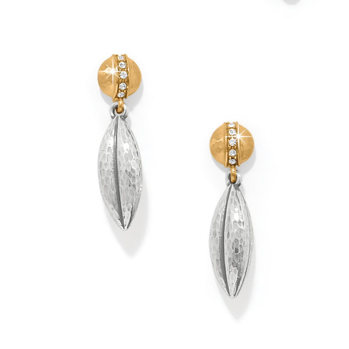 Meridian Orbit Bead Two Tone Post Drop Earrings — Silver-Gold