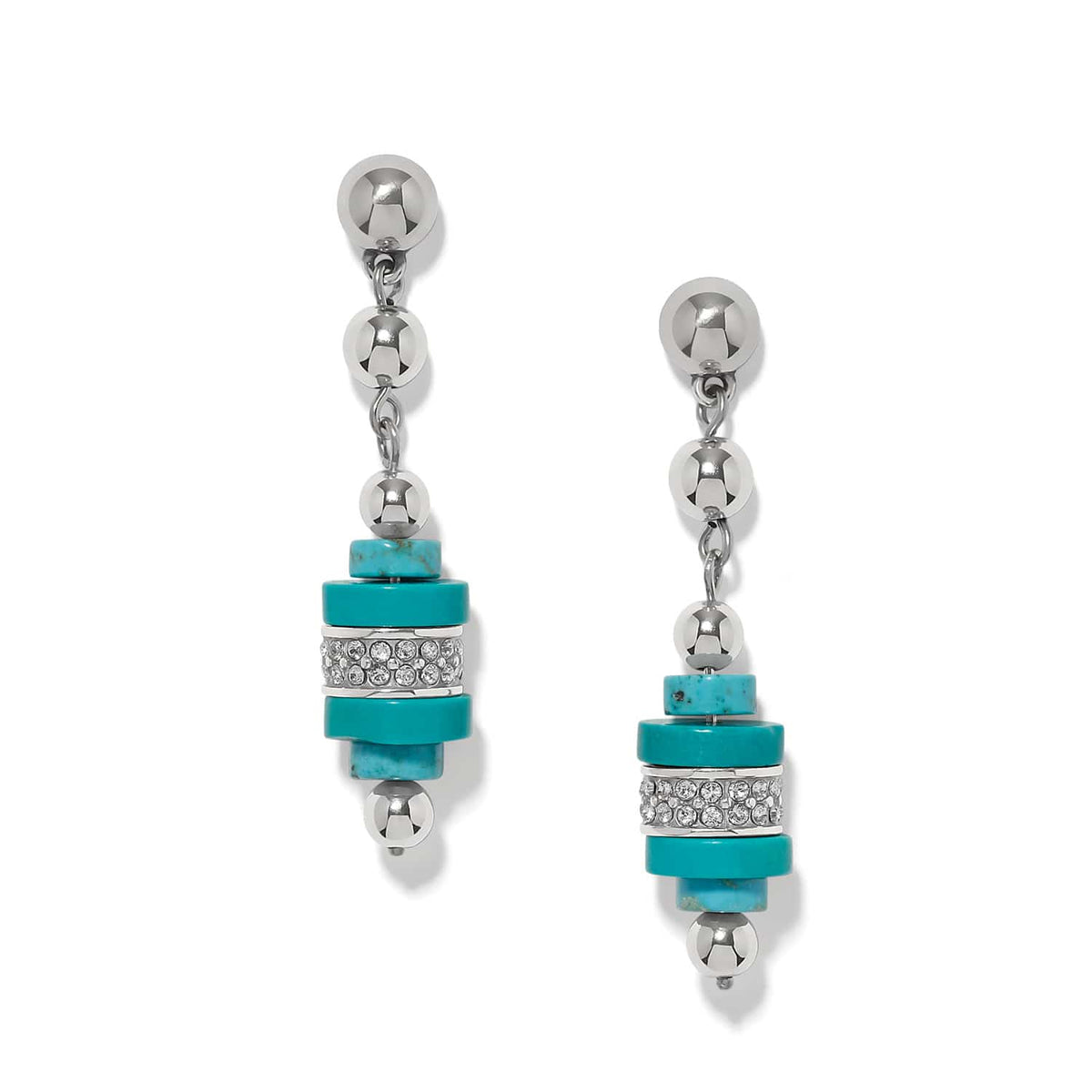 Meridian Petite Sphere Turquoise Post Drop Earrings — Silver-Turquoise