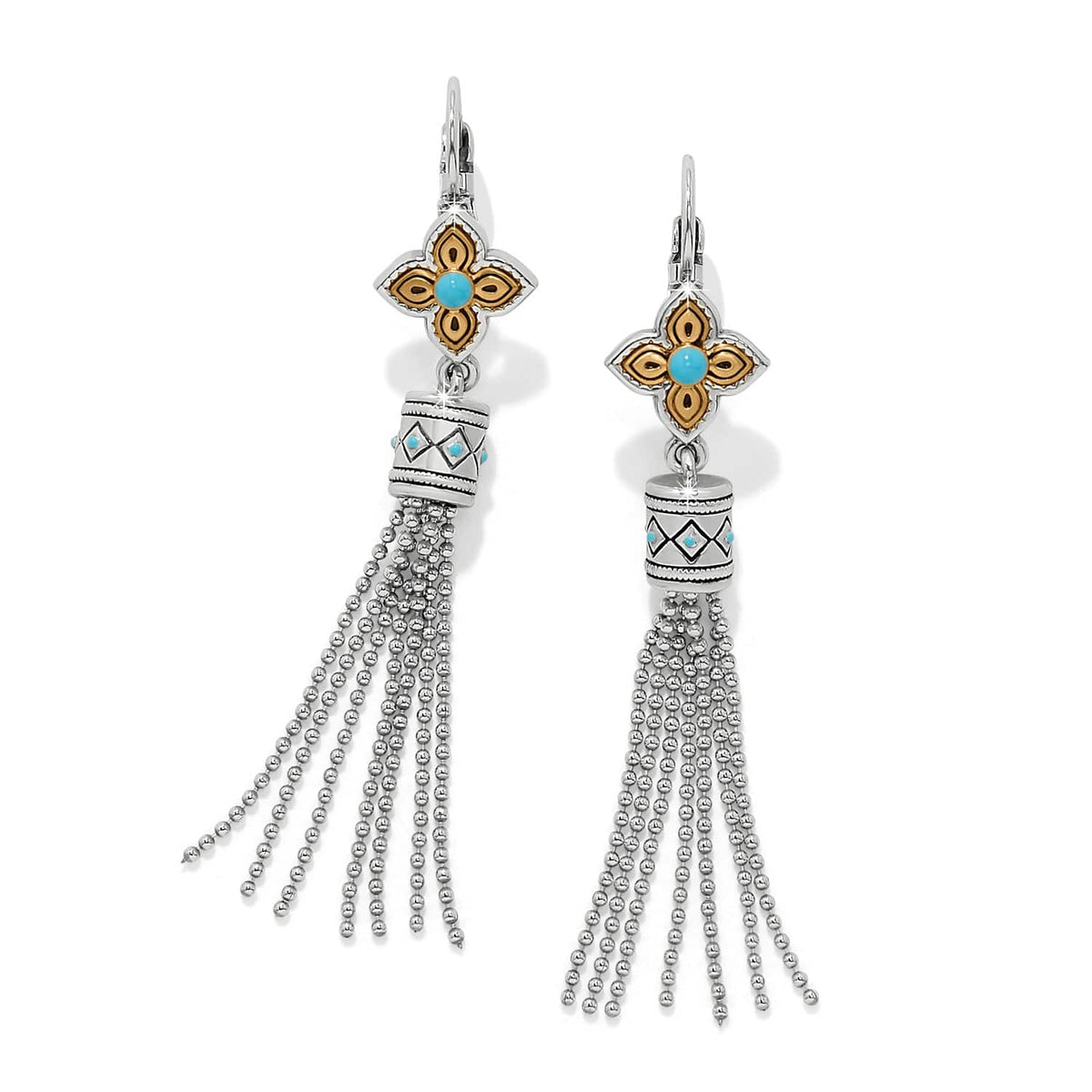 Mosaic Cerrillos Tassel Leverback Earrings — Silver-Gold