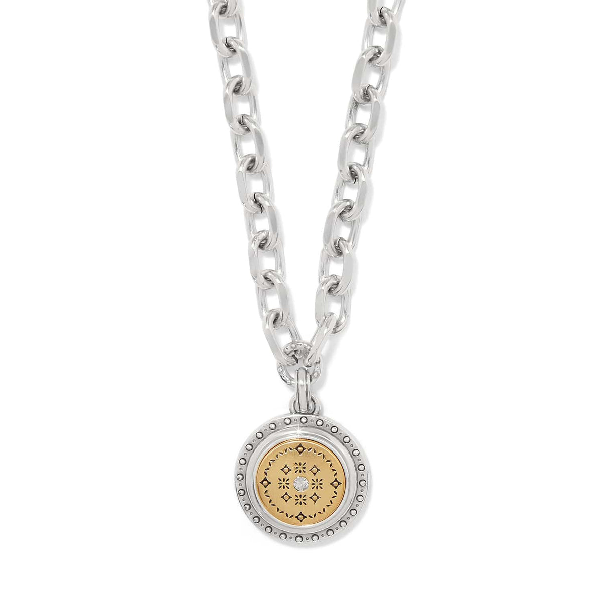 Mosaic Round Two Tone Pendant Necklace — Silver-Gold