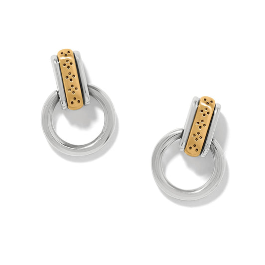 Mosaic Two Tone Mini Post Drop Earrings — Silver-Gold