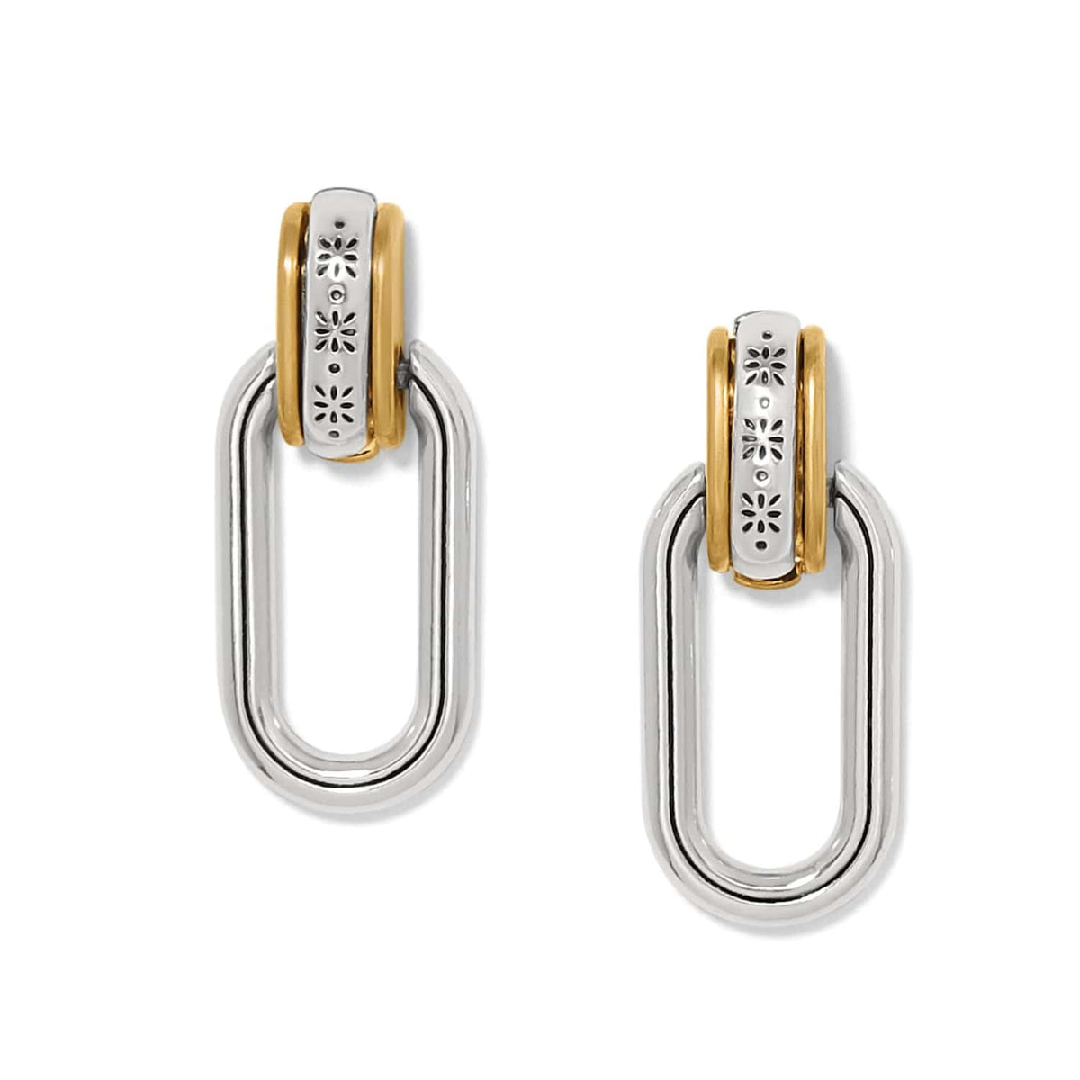 Mosaic Two Tone Post Drop Earrings — Silver-Gold