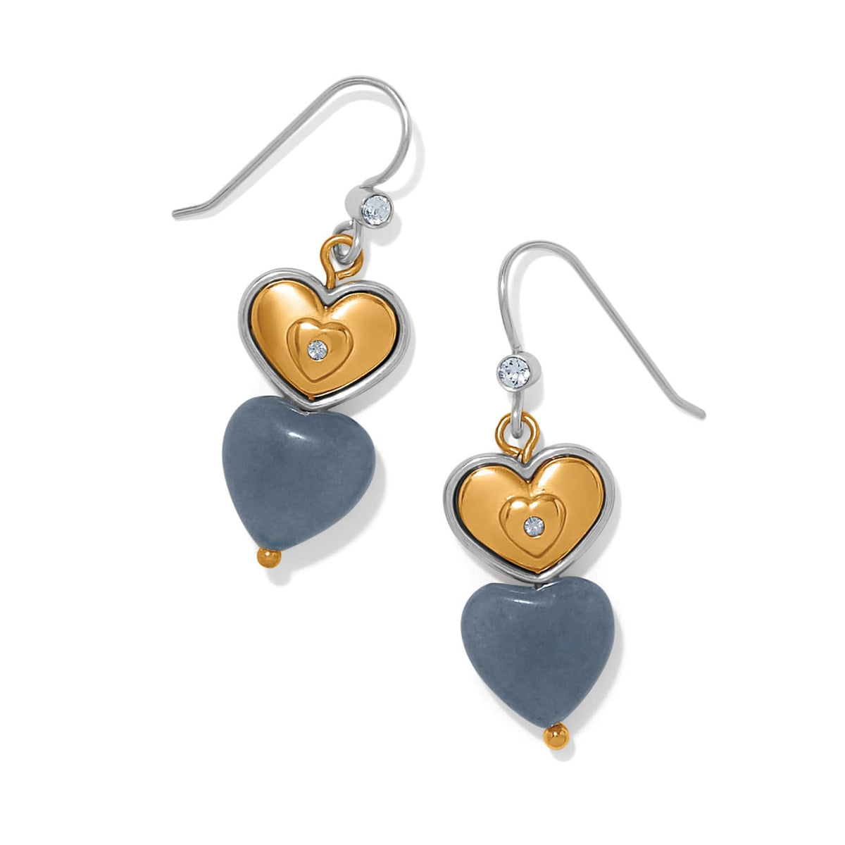 One Heart Duo Heart French Wire Earrings — Gold-Blue