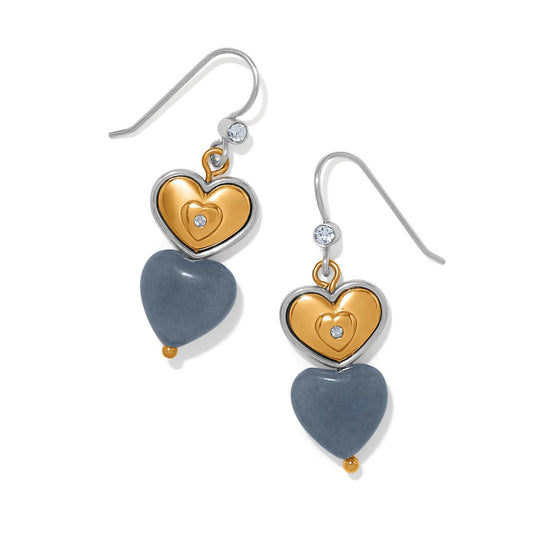 One Heart Duo Heart French Wire Earrings — Gold-Blue