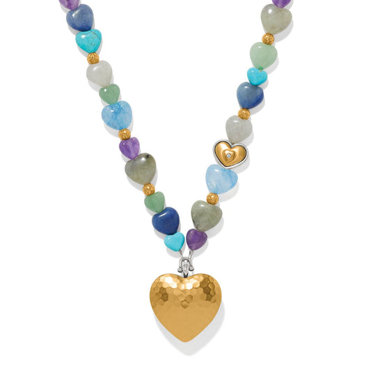 One Heart Multi Heart Bead Necklace — Gold-Multi