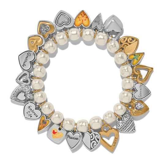 One Heart Pearl Stretch Bracelet — Silver-Gold