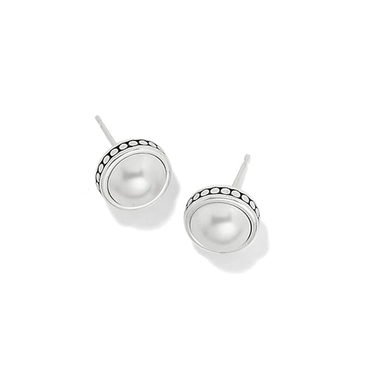 Pebble Dot Pearl Post Earrings — Silver-Pearl