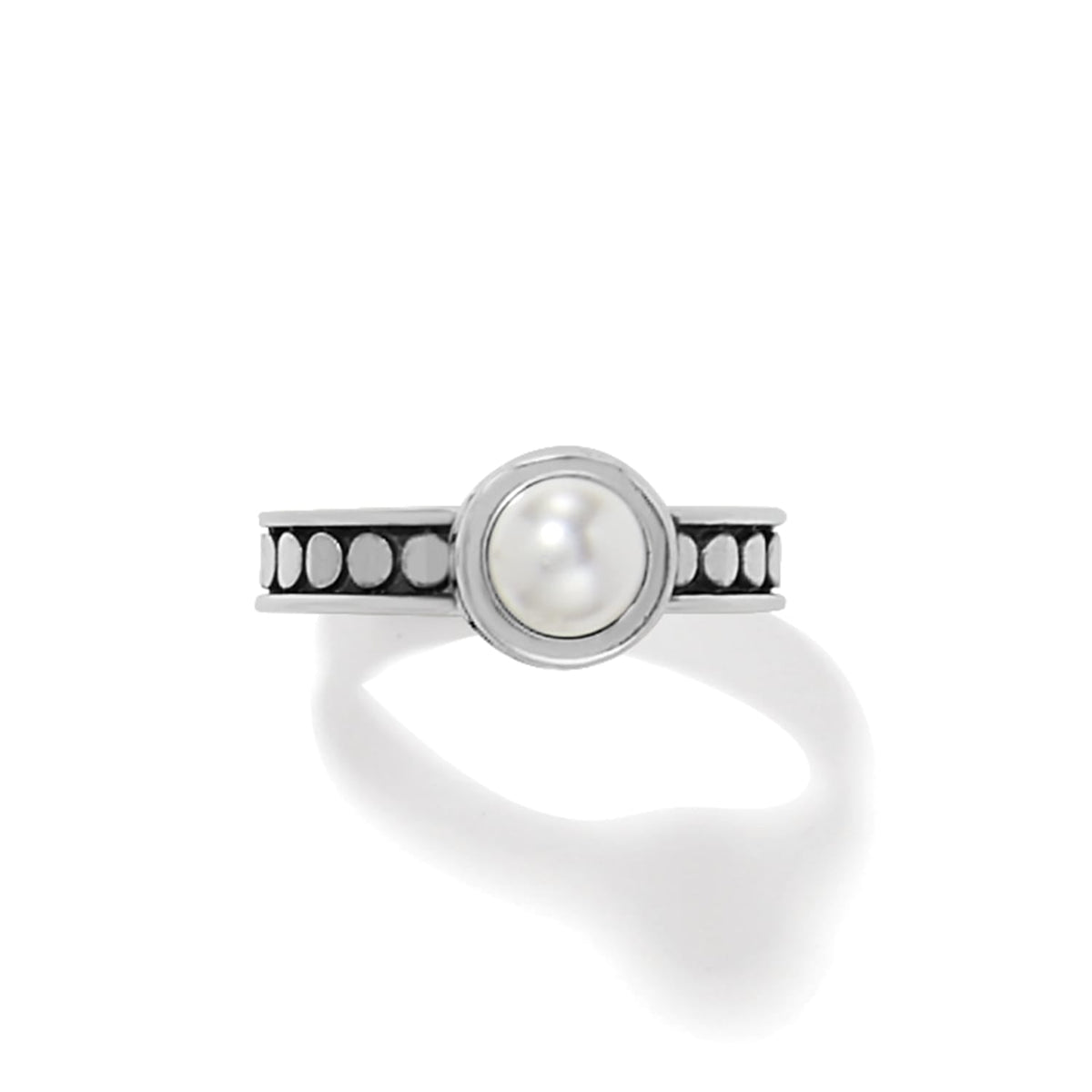 Pebble Dot Pearl Slim Band Ring — Silver-Pearl