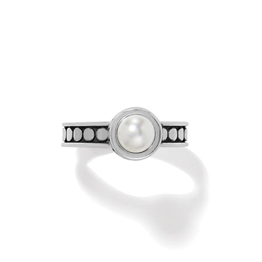 Pebble Dot Pearl Slim Band Ring — Silver-Pearl