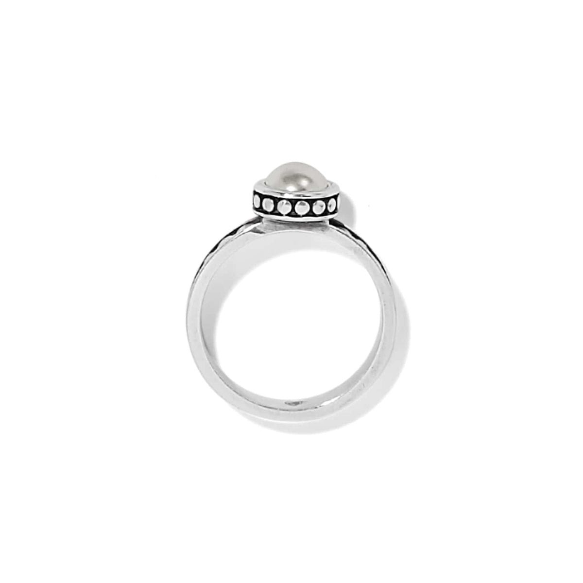 Pebble Dot Pearl Slim Band Ring — Silver-Pearl
