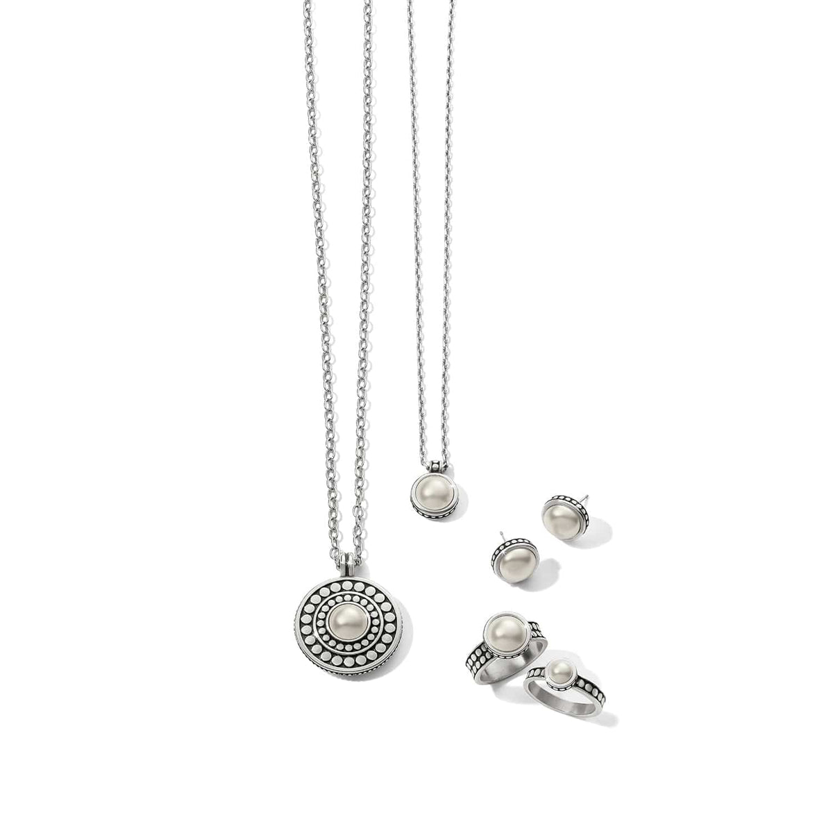 Pebble Dot Pearl Slim Band Ring — Silver-Pearl