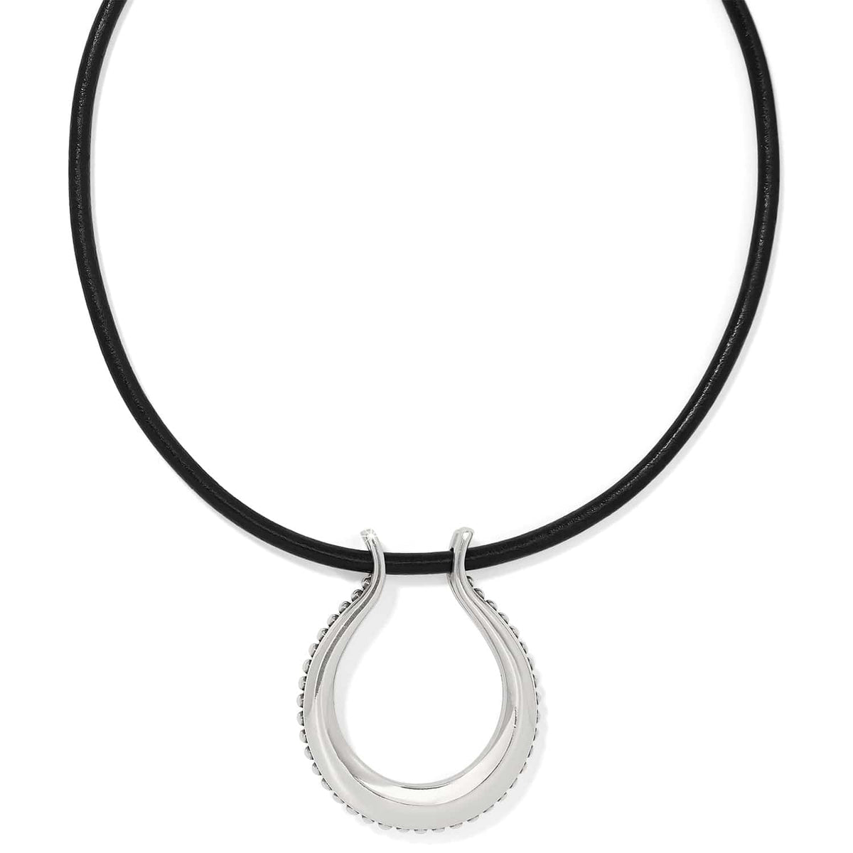 Pretty Tough Arch Leather Necklace — Silver-Black