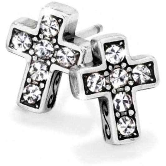 Starry Night Cross Mini Post Earrings — Silver