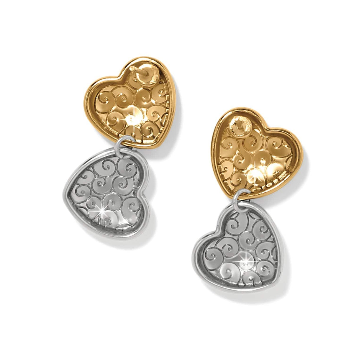 Trianon Heart Small Two Tone Post Drop Earrings by Brighton